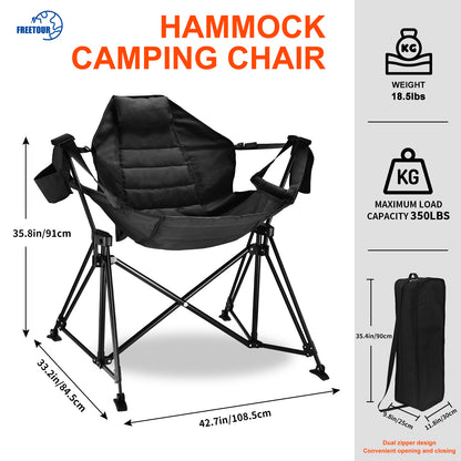 Hammock Camping Chair Folding 350lbs Foldable Portable Rocking Chairs for Adults Outside Swinging Camp with Stand Lawn Garden Hanging Outdoor Dark Green