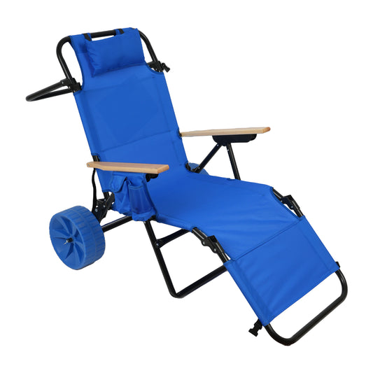 Beach Cart Chairs With Wheels 2 in 1 Foldable Beach Lounge Chair With Integrated Wagon Pull Cart Perfect for Backyard Pool or Picnic