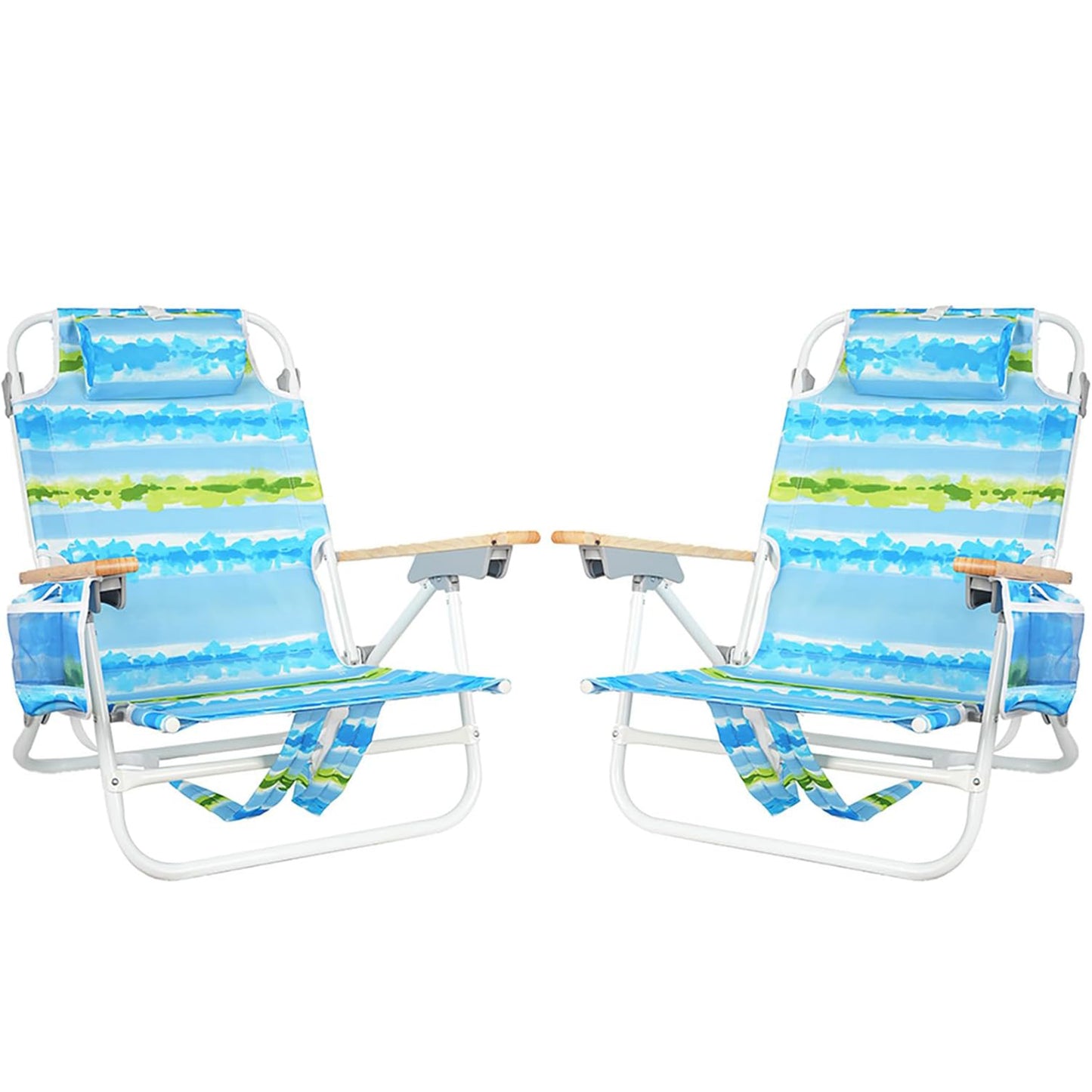 2 Pack Backpack Beach Chairs for Adults Capacity 300 Lb Low 5 Position Beach Chair with Pouch Straps Folding Lightweight Reclining Aluminum