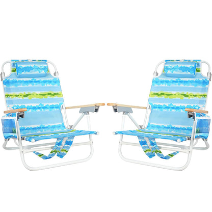 2 Pack Backpack Beach Chairs for Adults Capacity 300 Lb Low 5 Position Beach Chair with Pouch Straps Folding Lightweight Reclining Aluminum