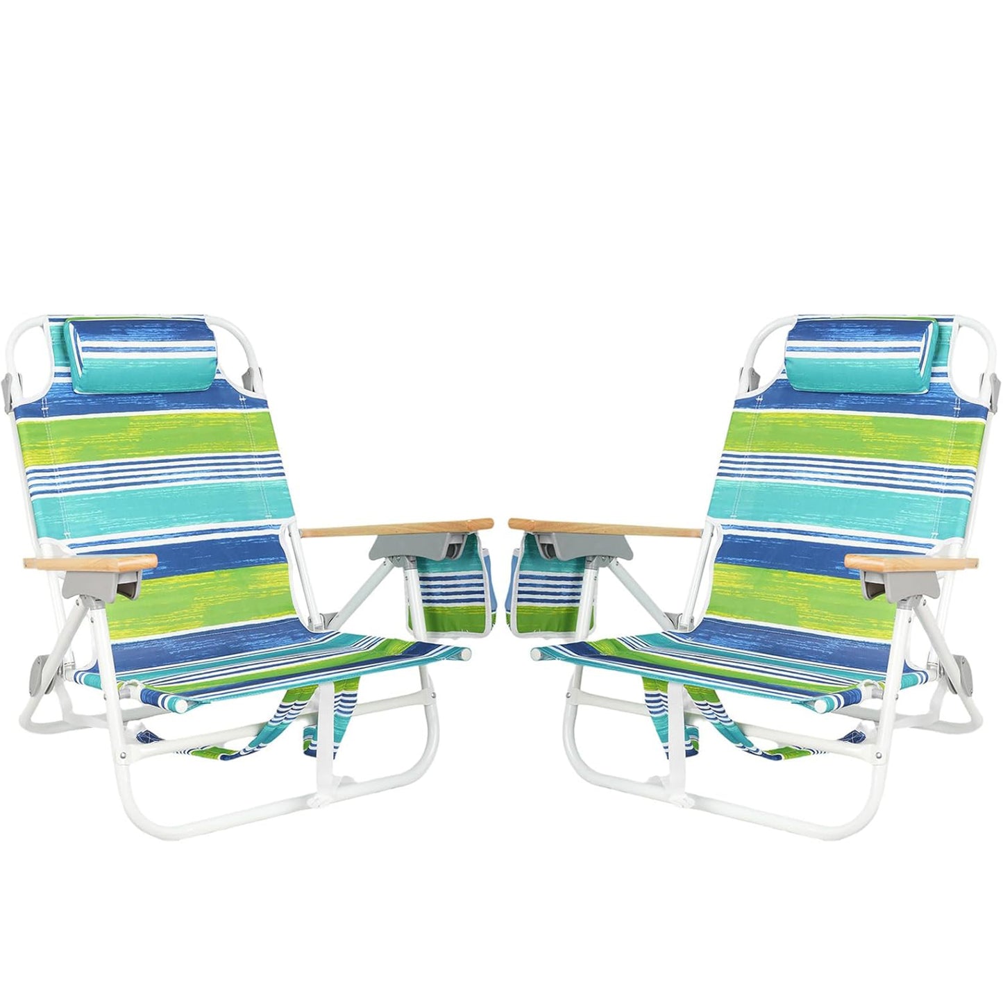 2 Pack Backpack Beach Chairs for Adults Capacity 300 Lb Low 5 Position Beach Chair with Pouch Straps Folding Lightweight Reclining Aluminum