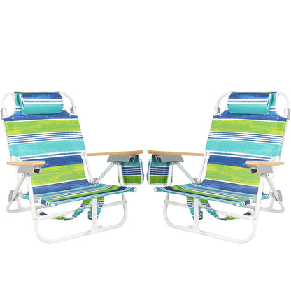 2 Pack Backpack Beach Chairs for Adults Capacity 300 Lb Low 5 Position Beach Chair with Pouch Straps Folding Lightweight Reclining Aluminum