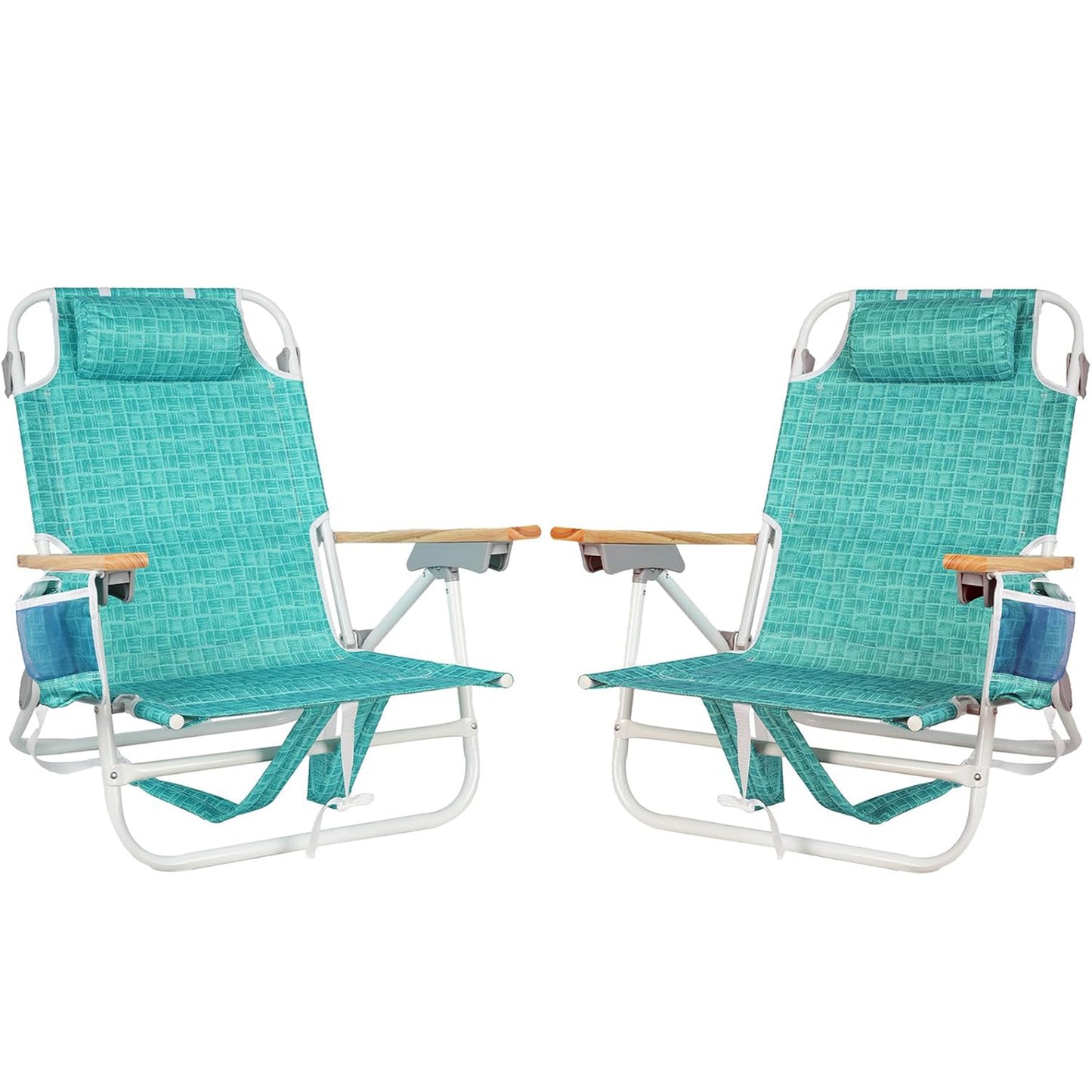 2 Pack Backpack Beach Chairs for Adults Capacity 300 Lb Low 5 Position Beach Chair with Pouch Straps Folding Lightweight Reclining Aluminum