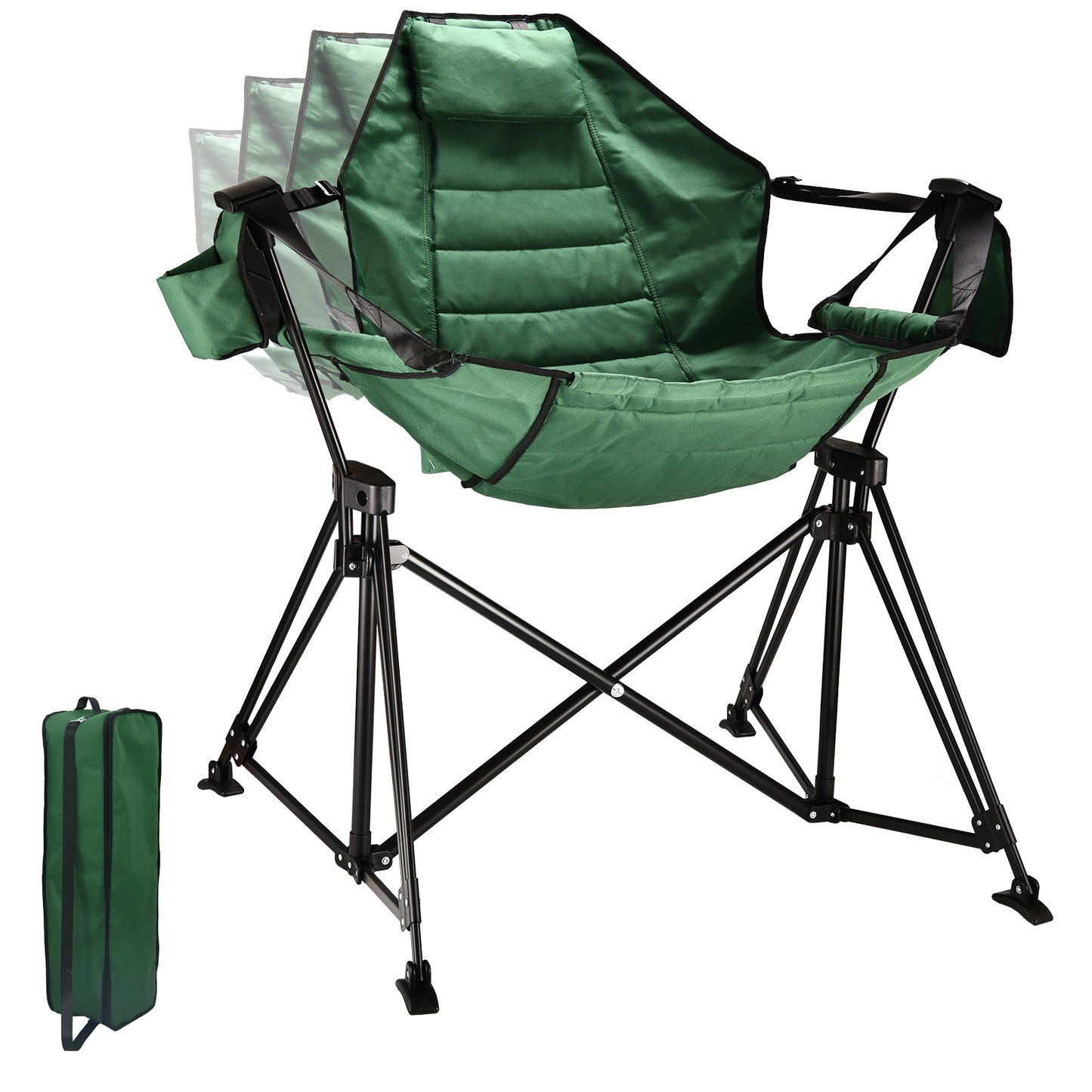 Hammock Camping Chair Folding 350lbs Foldable Portable Rocking Chairs for Adults Outside Swinging Camp with Stand Lawn Garden Hanging Outdoor Dark Green